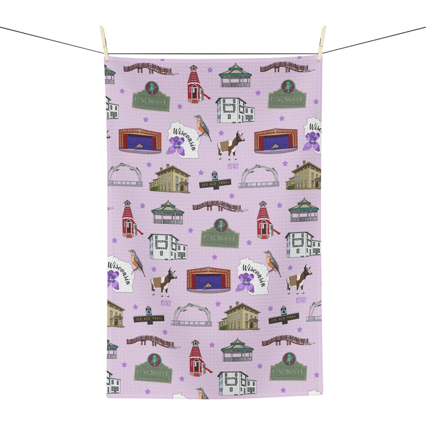 Kitchen Towel with Janesville, Wisconsin WI in lilac