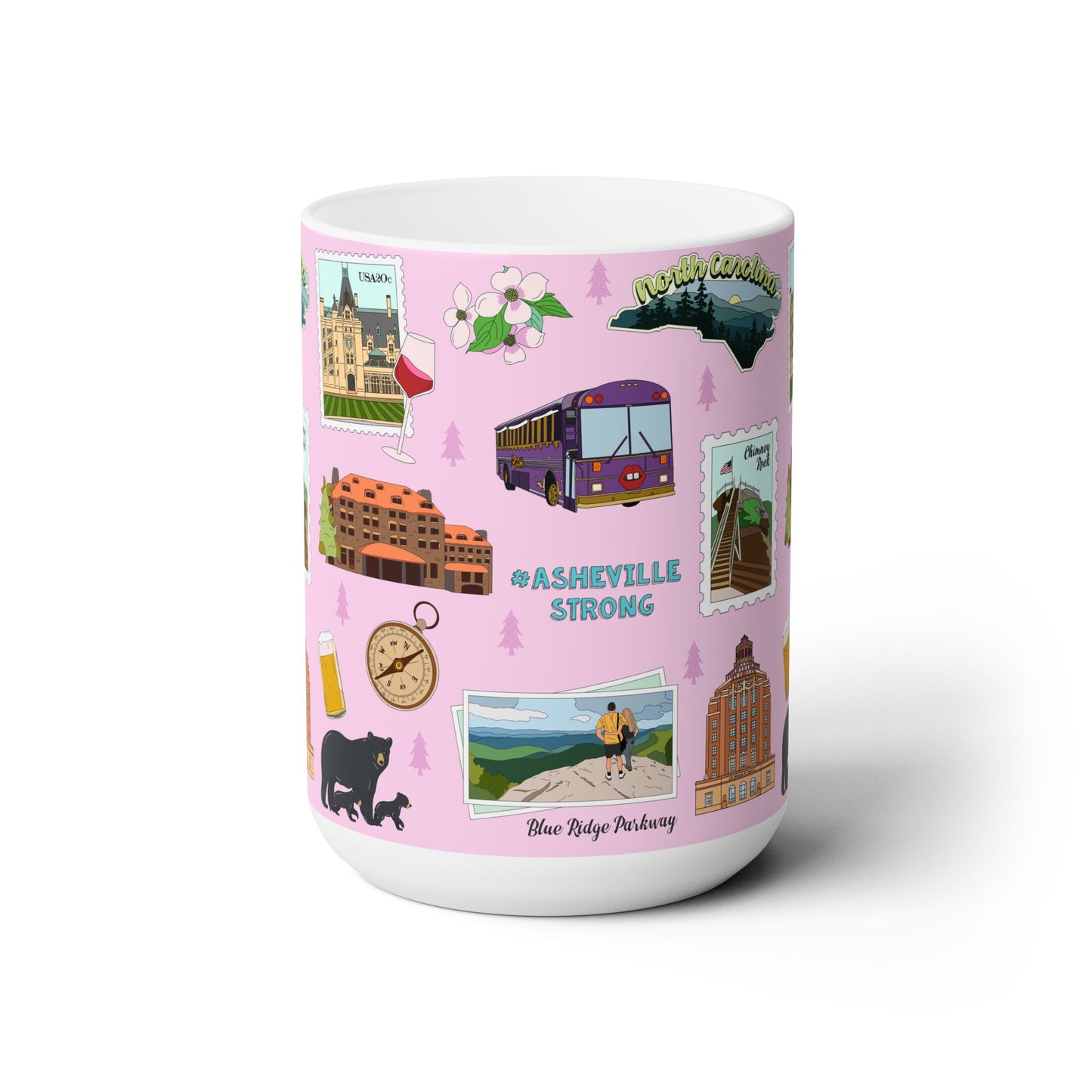 Ceramic Mug 15oz with Asheville, North Carolina NC in pink