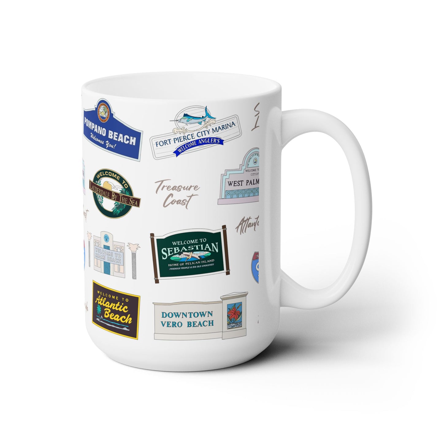 Ceramic Mug 15oz with Treasure Coast of FL in white