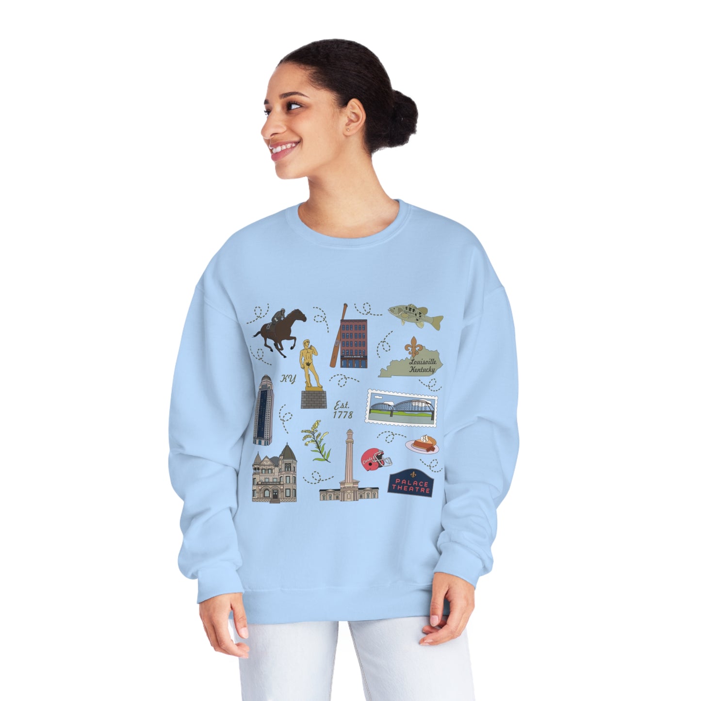 Unisex NuBlend® Crewneck Sweatshirt with Louisville, Kentucky KY in assorted colors