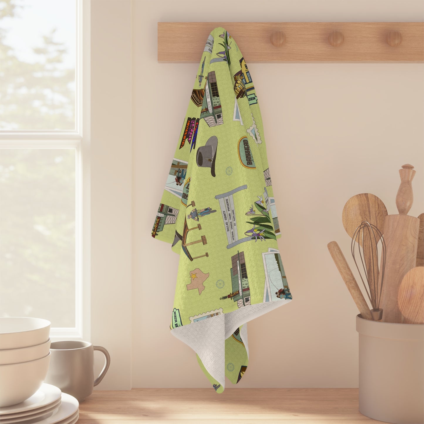 Kitchen Towel with Garland, Texas TX in avocado