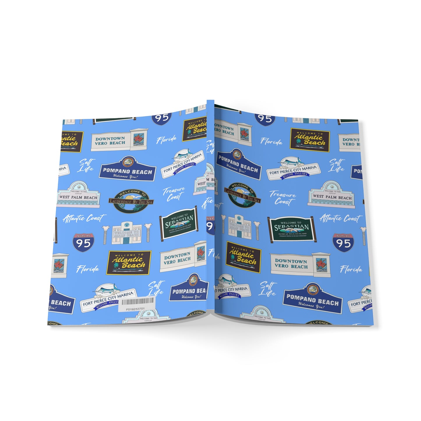 Paperback notebook with Treasure Coast of FL landmarks in blue 150 lined pages