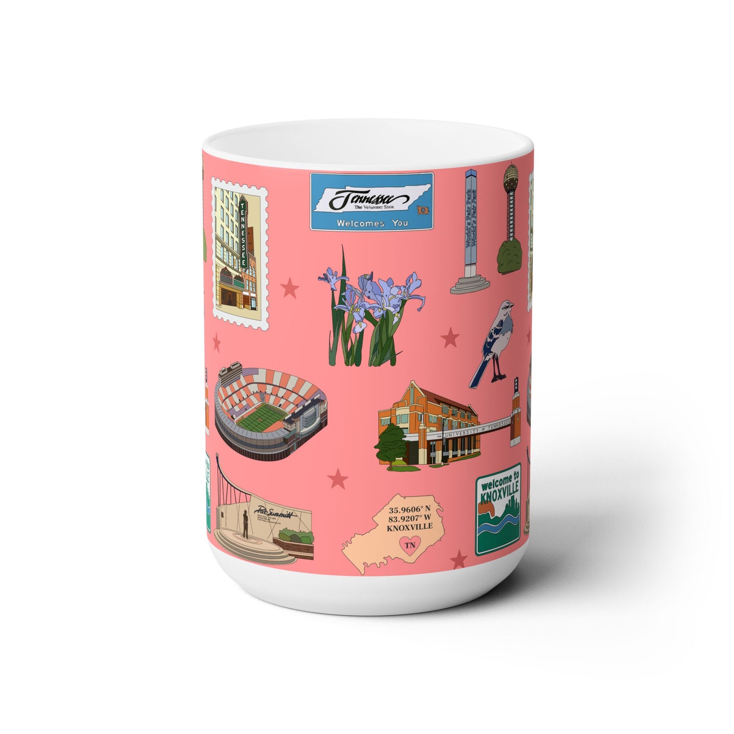 Ceramic Mug 15oz with Knoxville, Tennessee TN in strawberry