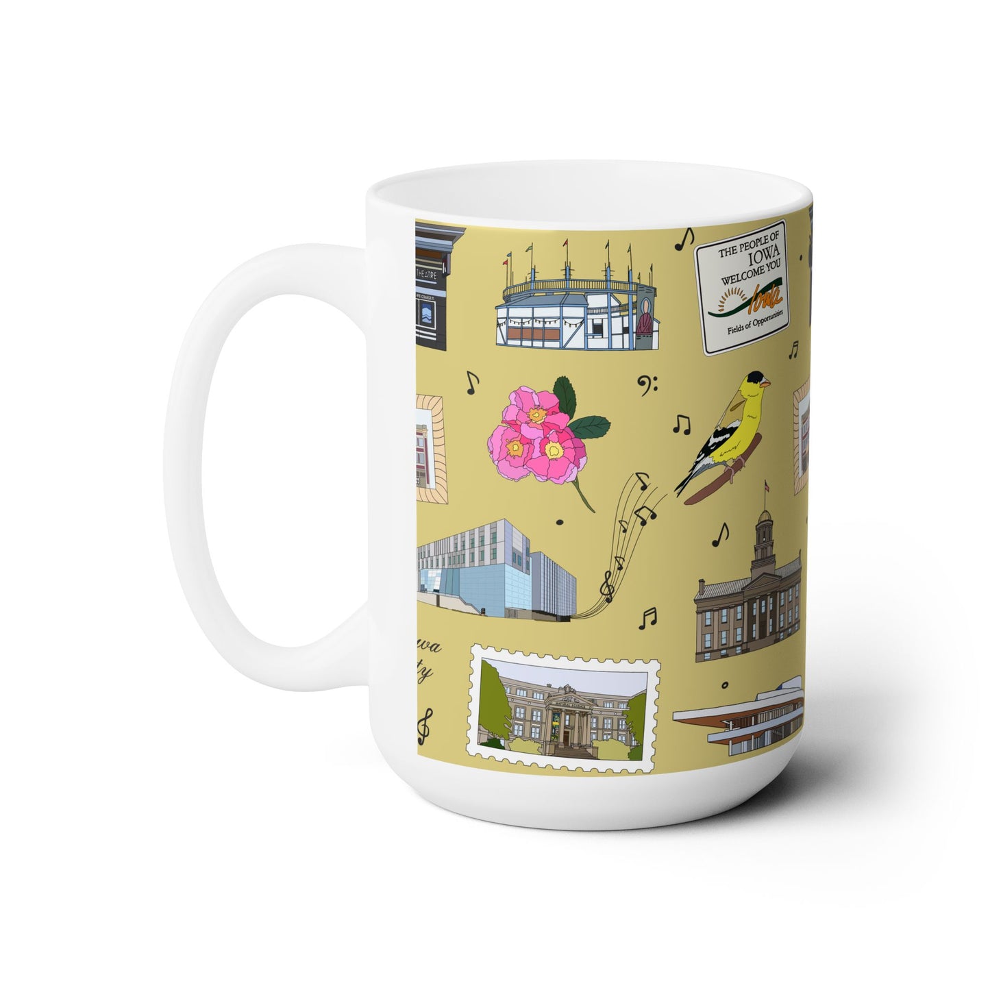Ceramic Mug 15oz with Iowa City, Iowa IA in mustard