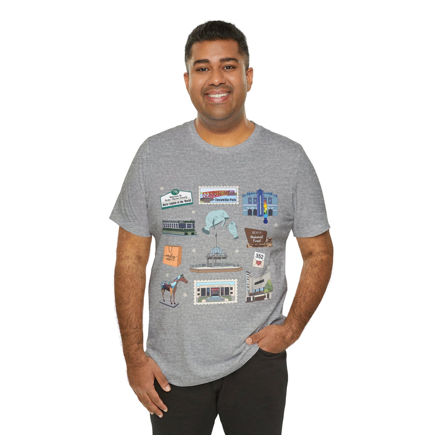 Unisex Jersey Short Sleeve Tee with Ocala, Florida FL landmarks print