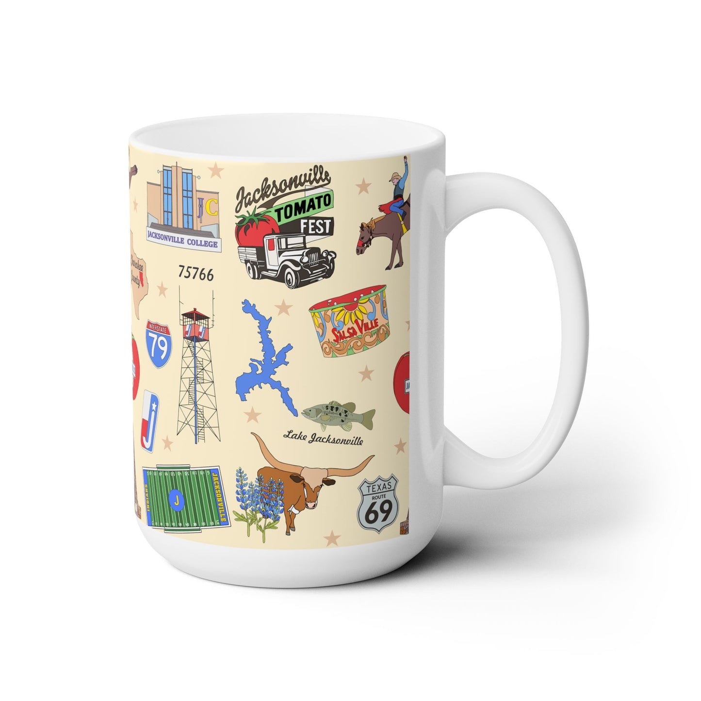 Ceramic Mug 15oz with Jacksonville, TX in beige