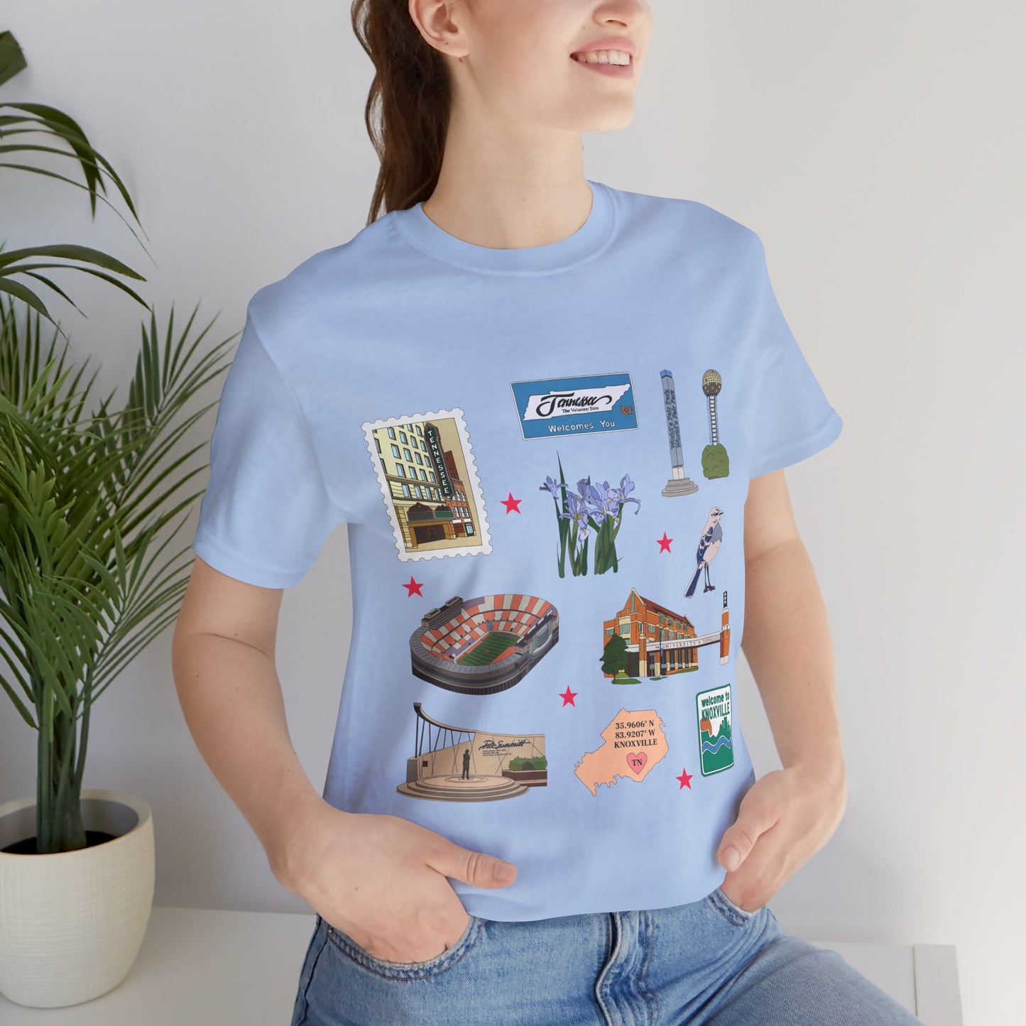 Unisex Jersey Short Sleeve Tee with Knoxville, Tennessee TN landmarks print