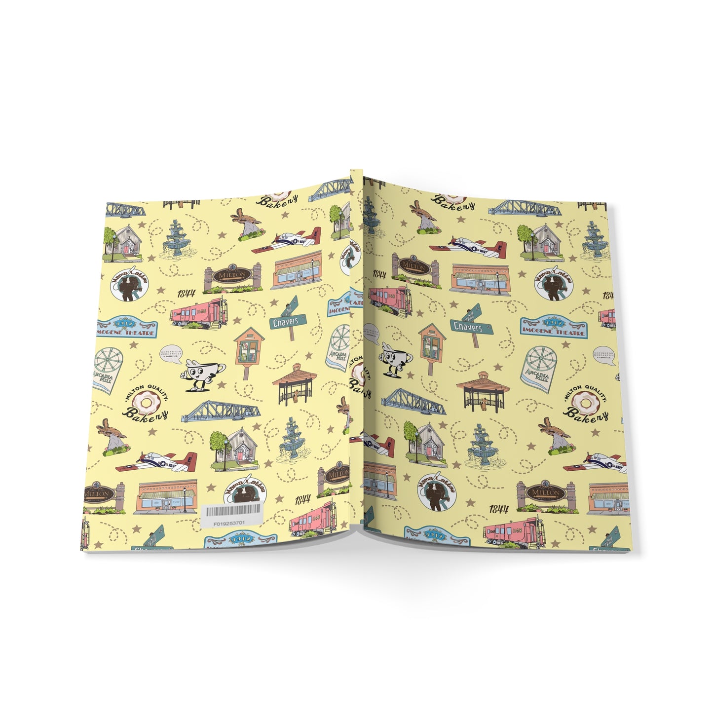 Paperback notebook with Milton, FL landmarks in yellow 150 lined pages