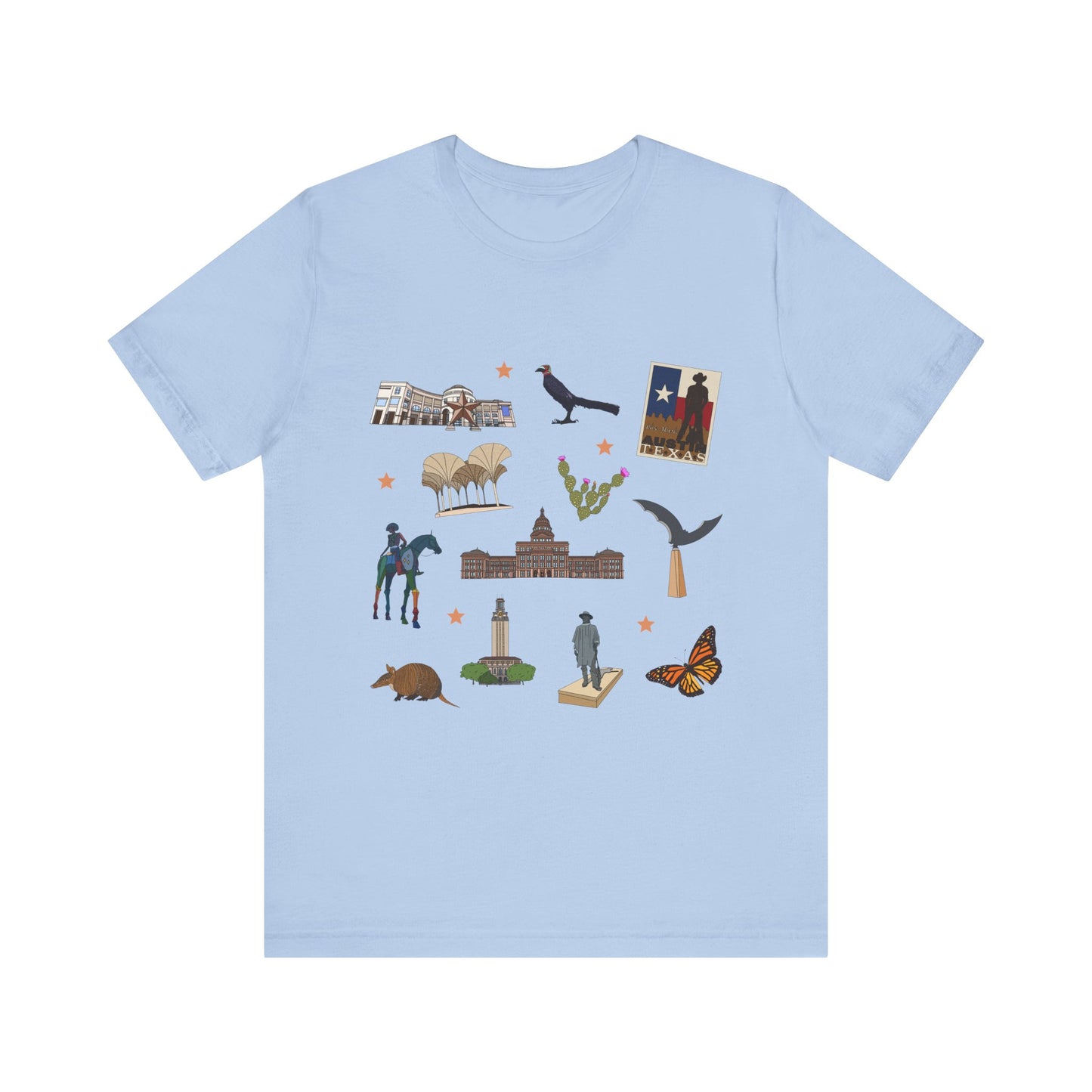 Unisex Jersey Short Sleeve Tee with Austin, Texas TX landmarks print