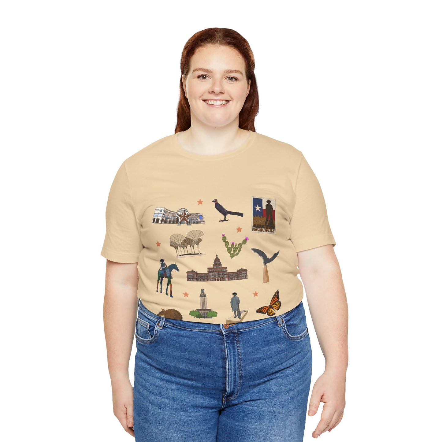 Unisex Jersey Short Sleeve Tee with Austin, Texas TX landmarks print