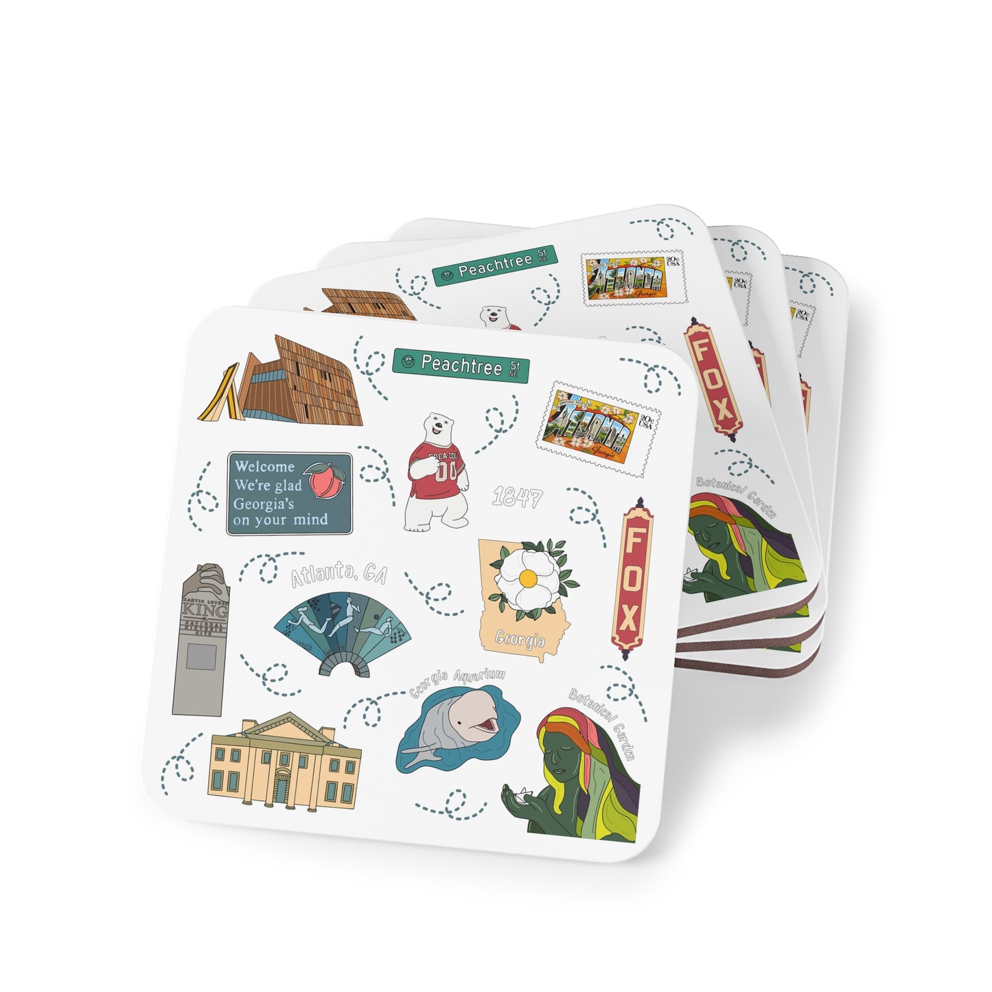 Set of 4 Ceramic Mug Coasters with Atlanta, Georgia GA