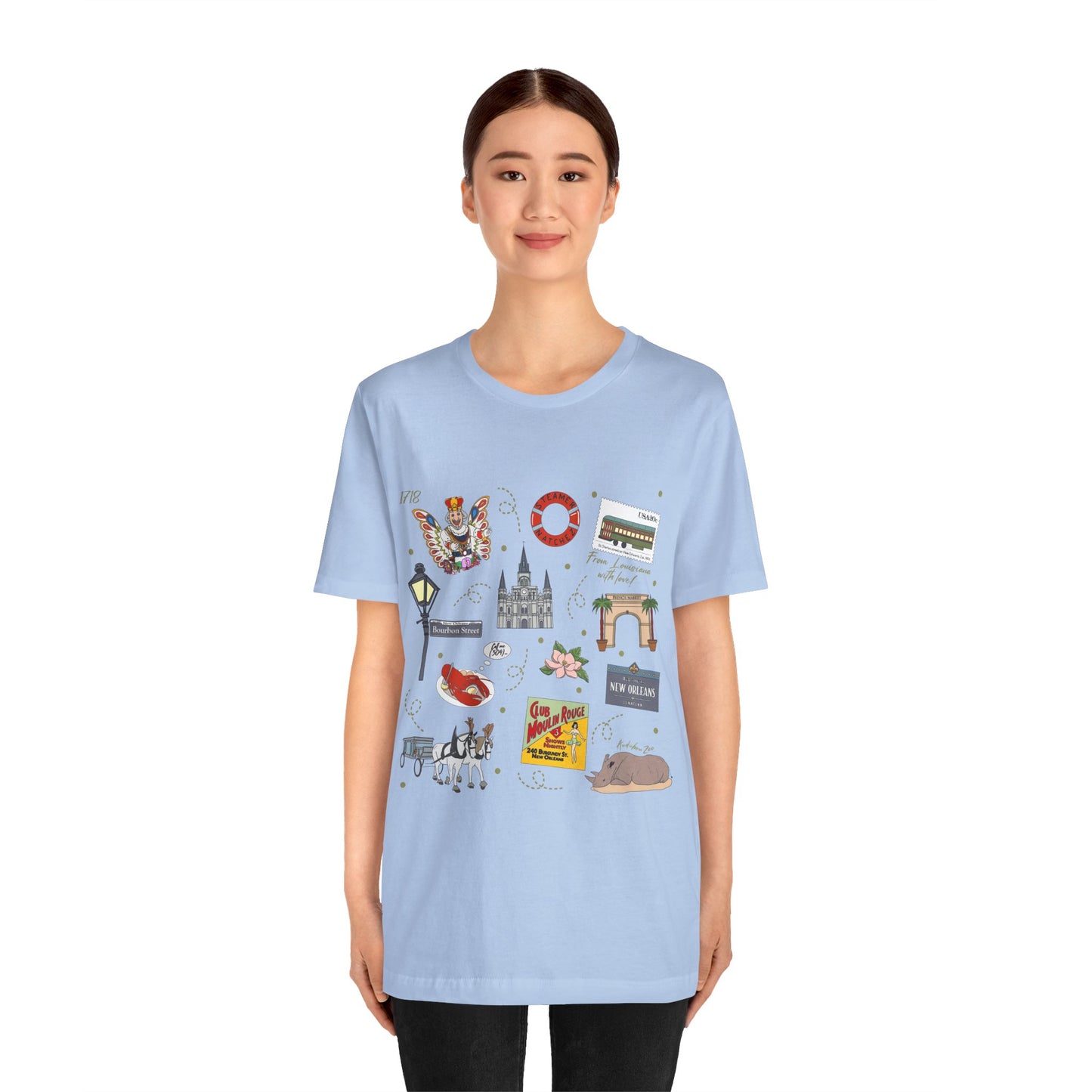 Unisex Jersey Short Sleeve Tee with New Orleans, Louisiana LA landmarks print