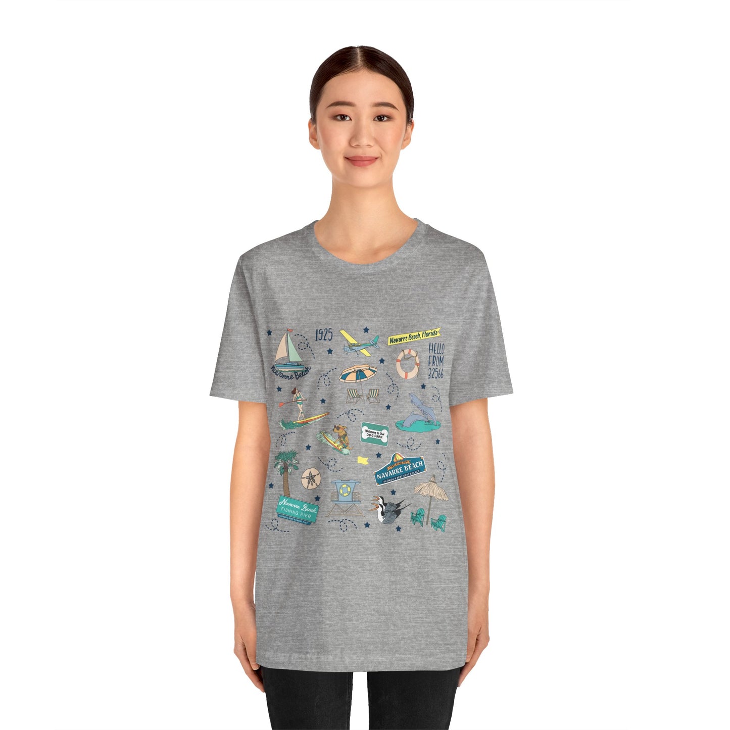 Unisex Jersey Short Sleeve Tee with Navarre Beach Florida FL landmarks print