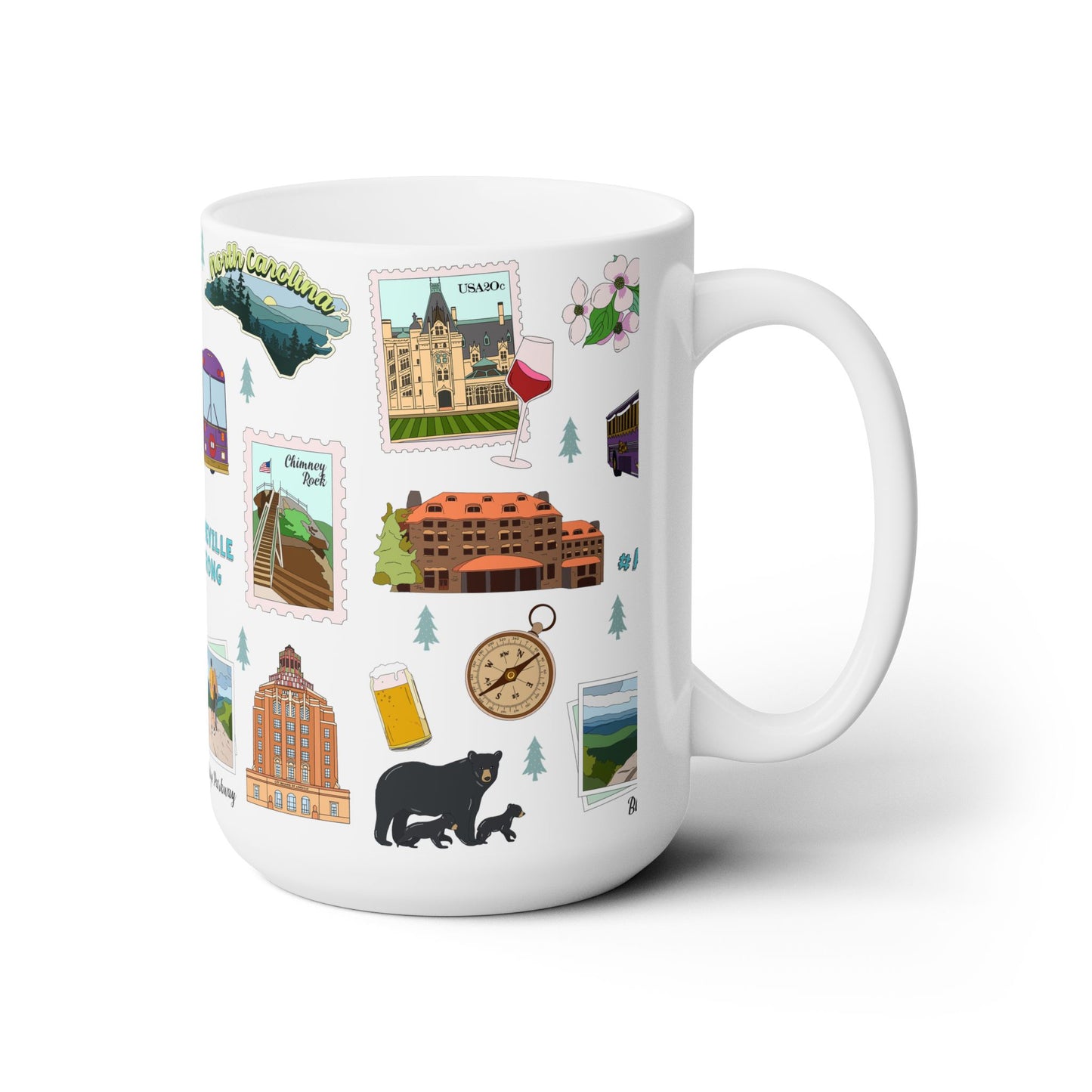 Ceramic Mug 15oz with Asheville, North Carolina NC in white