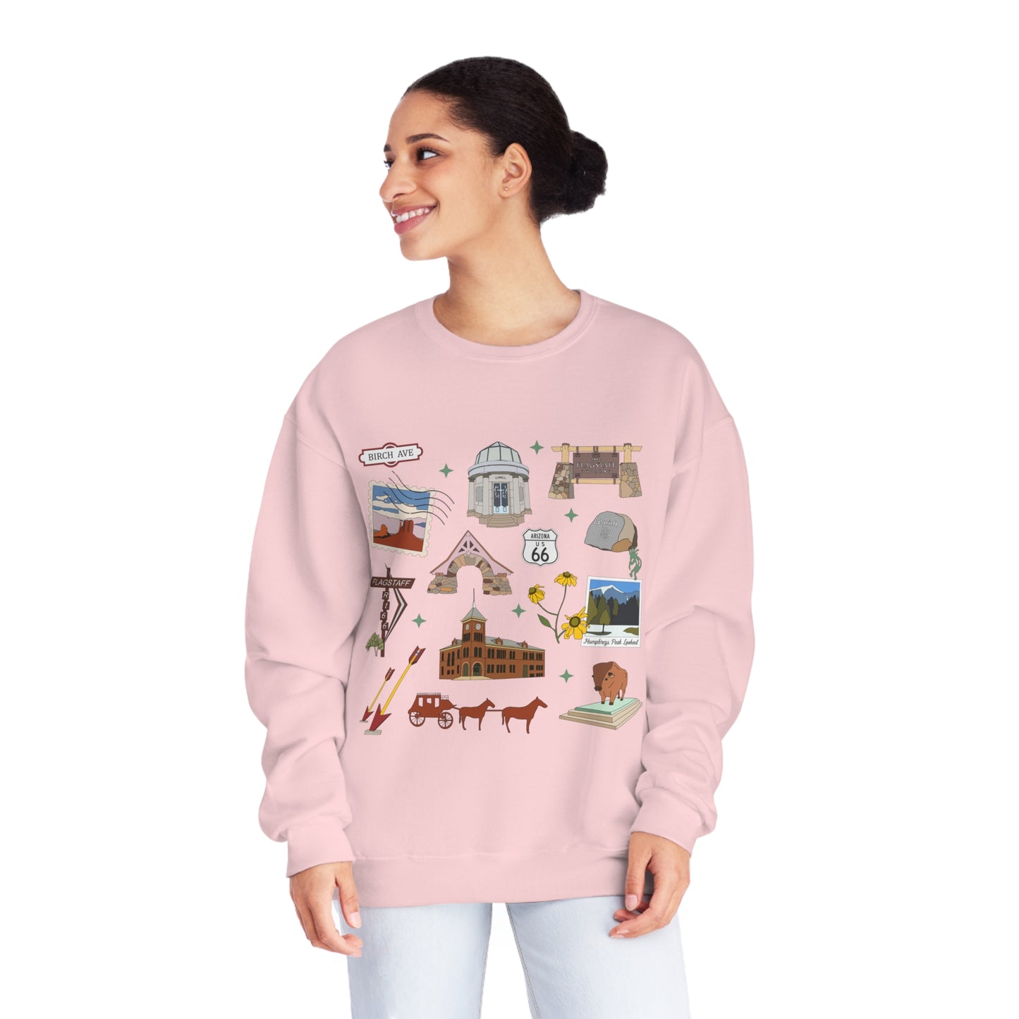Unisex NuBlend® Crewneck Sweatshirt with Flagstaff, AZ in assorted colors