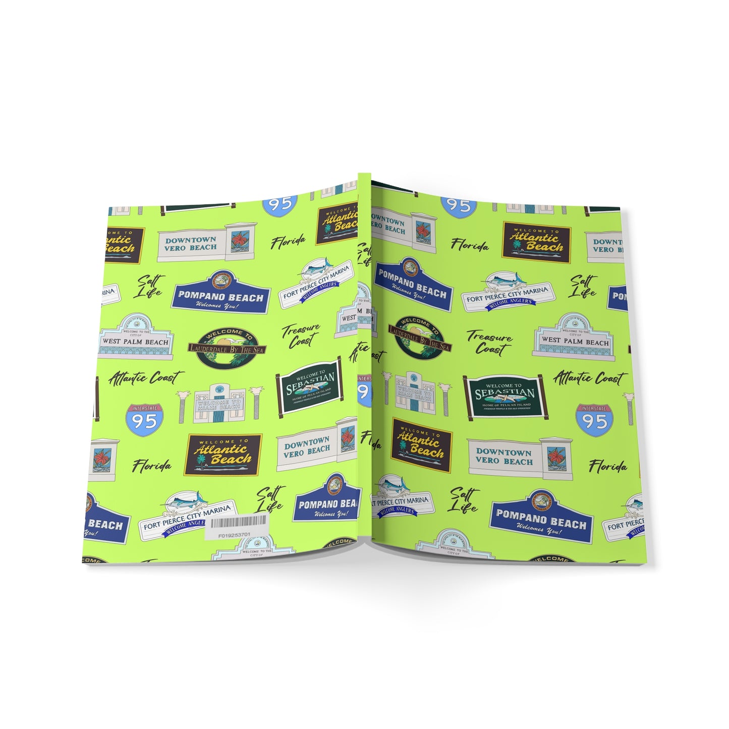 Paperback notebook with Treasure Coast of FL landmarks in limoncello 150 lined pages