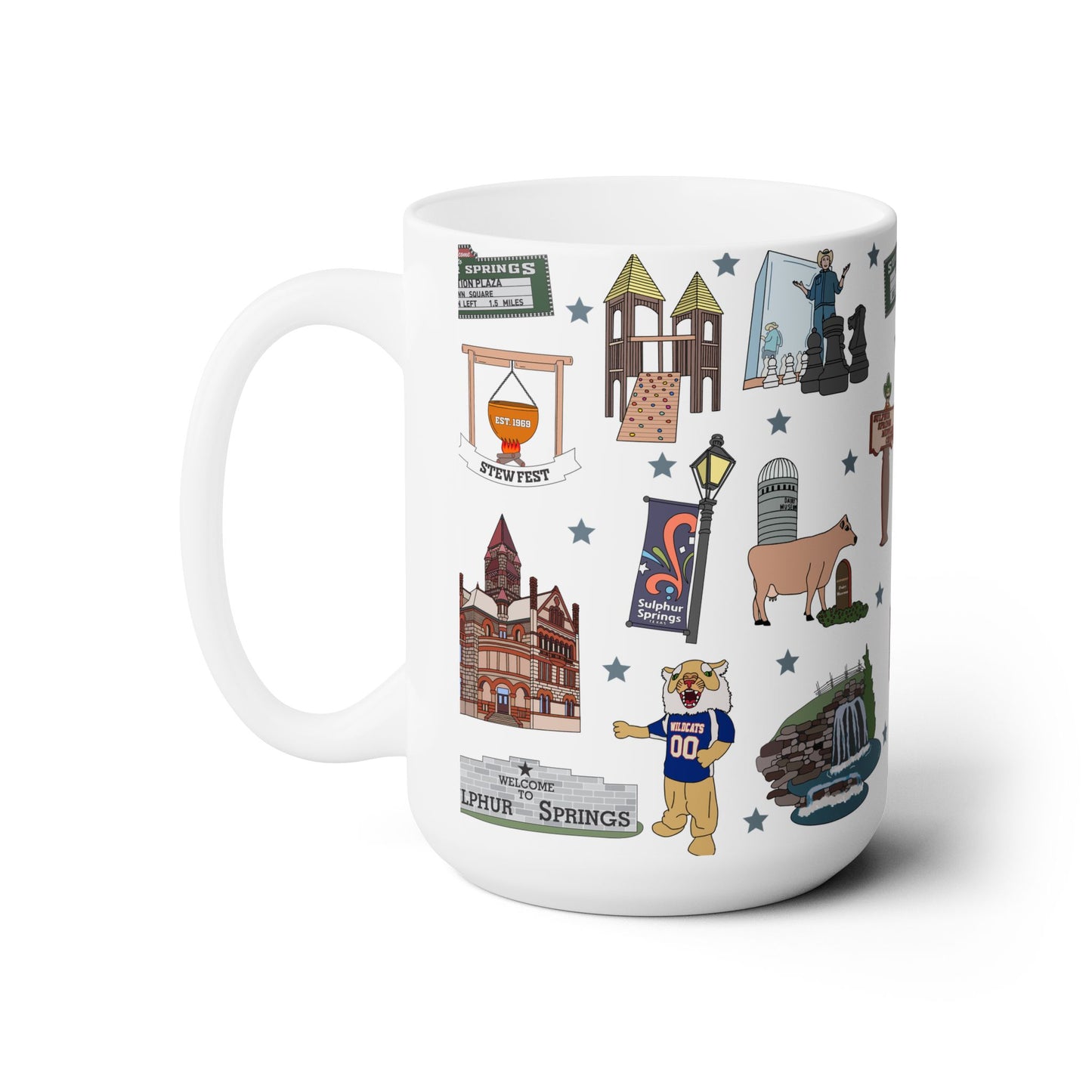 Ceramic Mug 15oz with Sulphur Springs, Texas TX in white