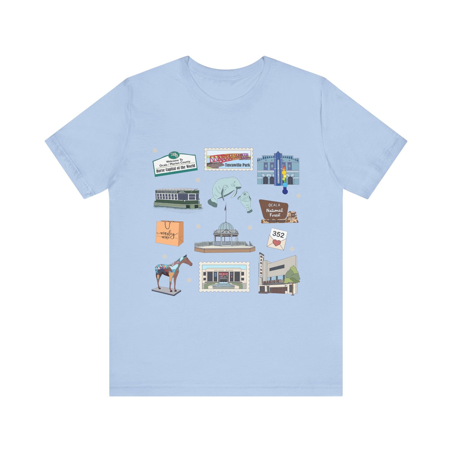 Unisex Jersey Short Sleeve Tee with Ocala, Florida FL landmarks print