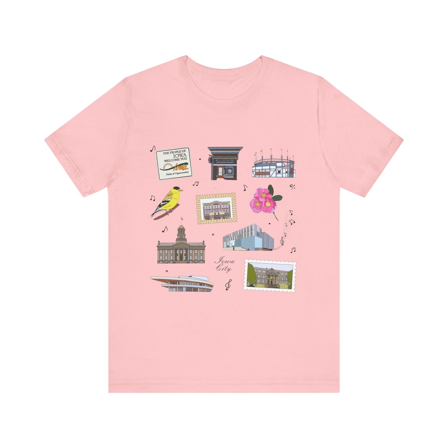 Unisex Jersey Short Sleeve Tee with Iowa City, Iowa IA landmarks print