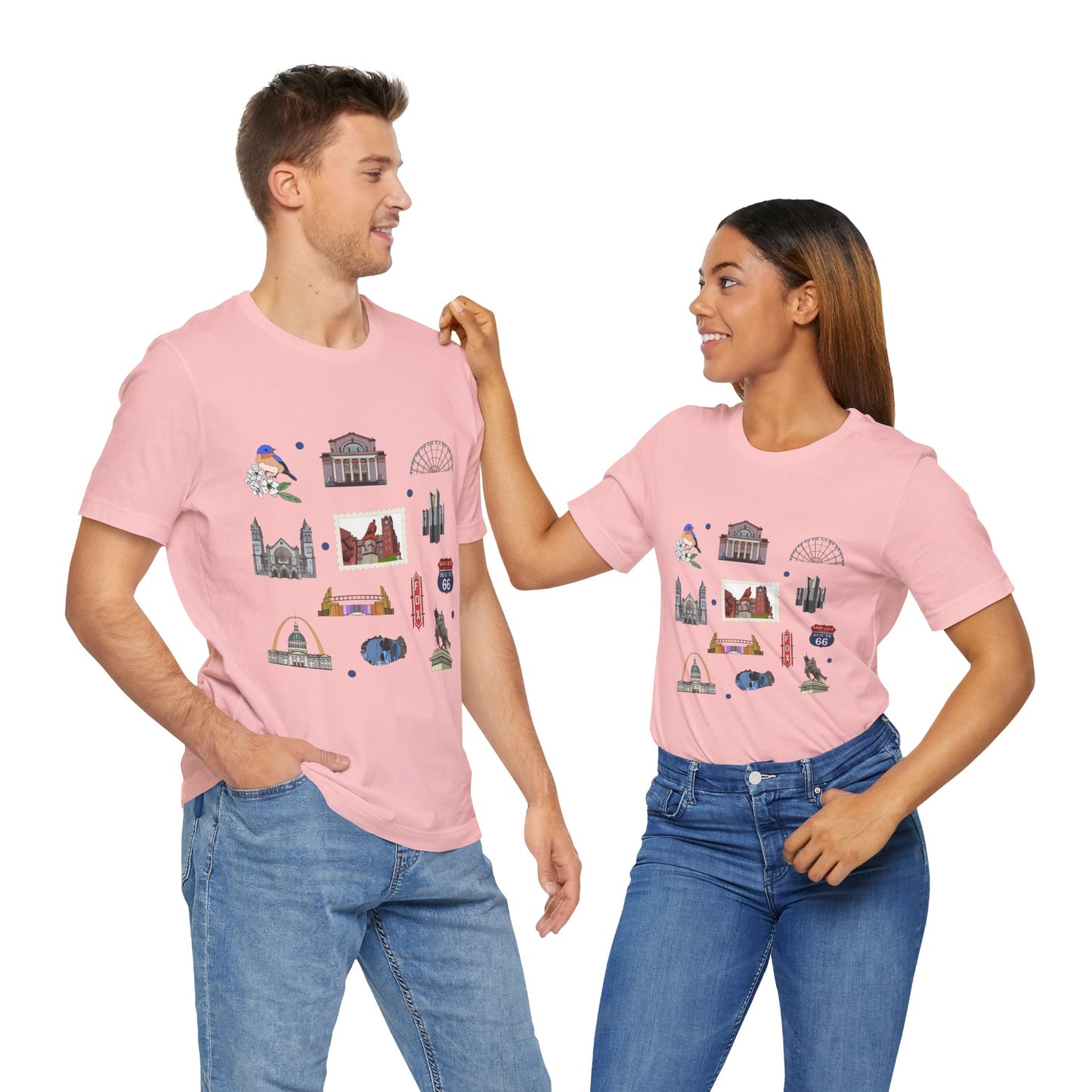 Unisex Jersey Short Sleeve Tee with St. Louis, Missouri MO landmarks print