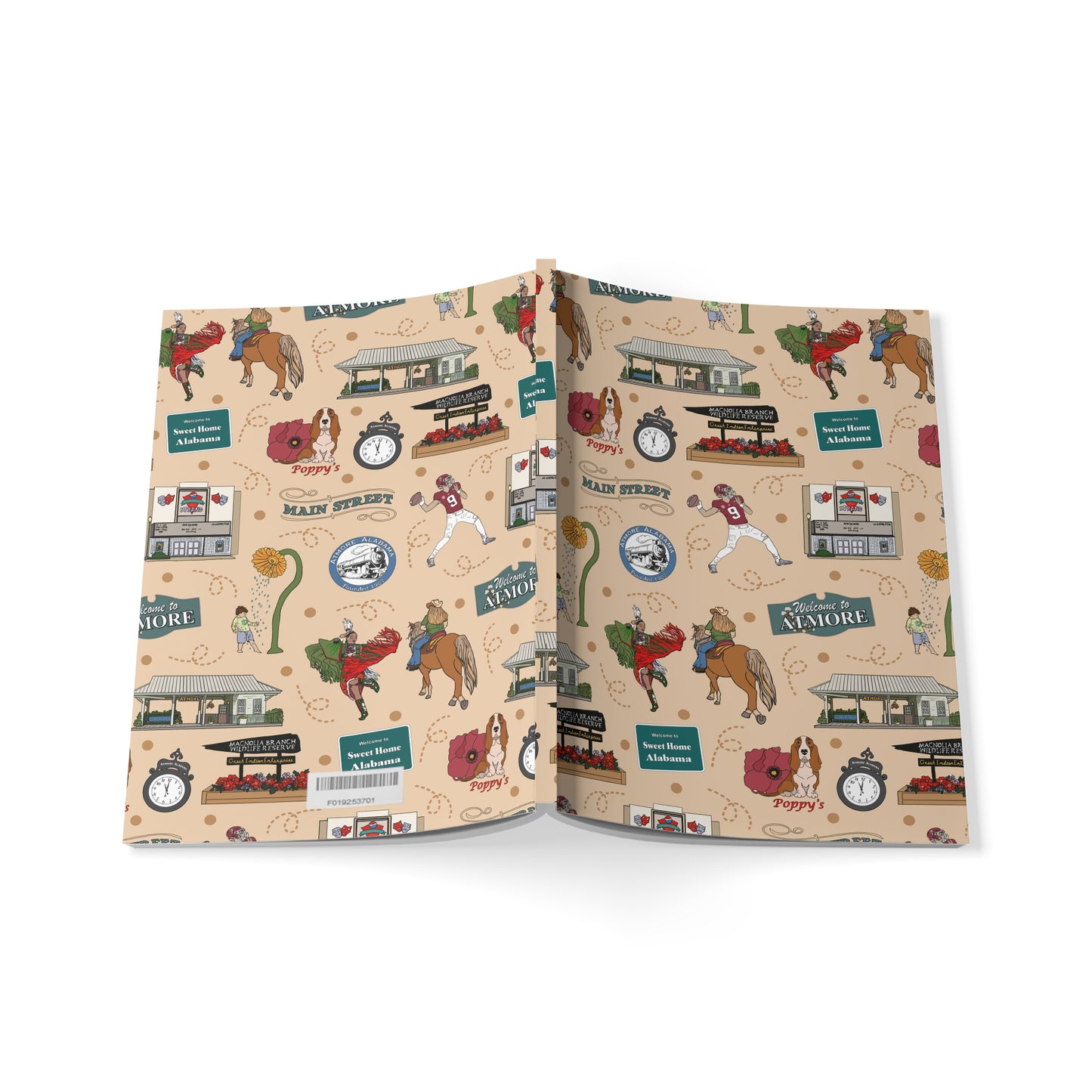 Paperback notebook with Atmore, AL landmarks in beige 150 lined pages