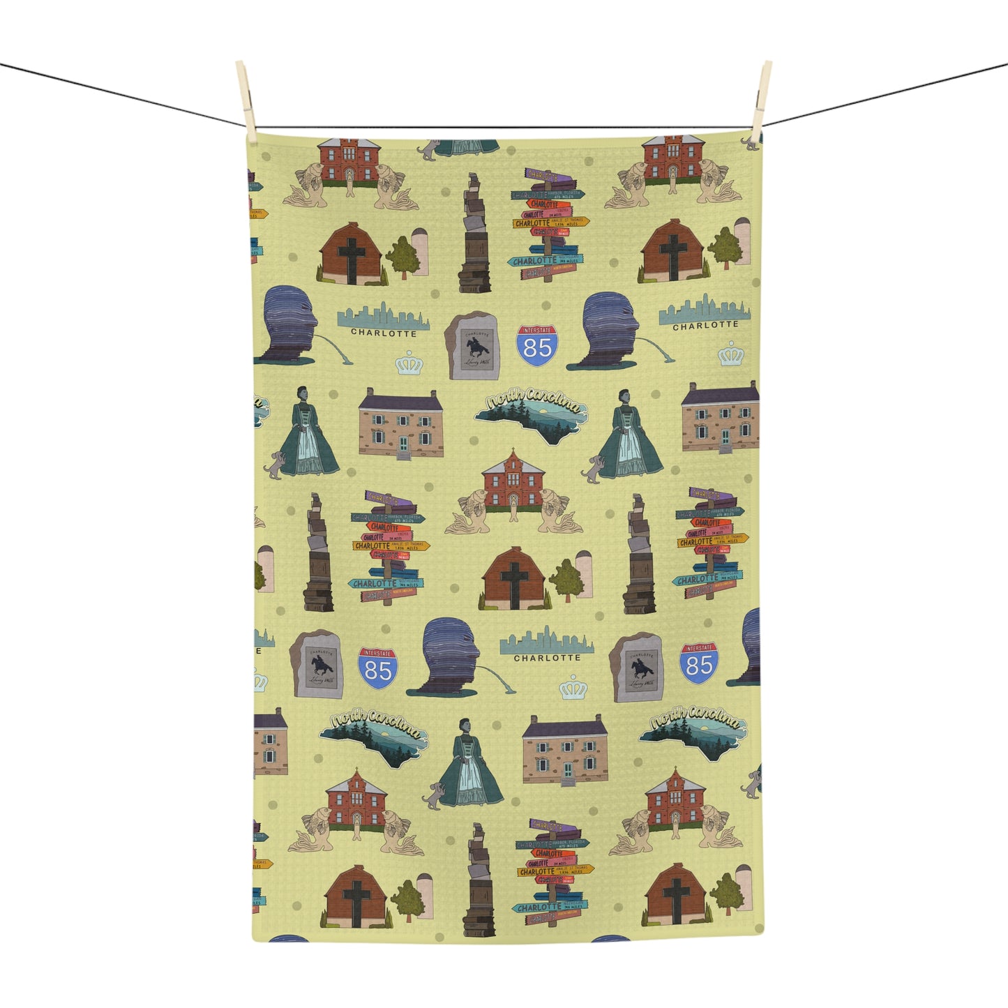 Kitchen Towel with Charlotte, North Carolina NC in brass
