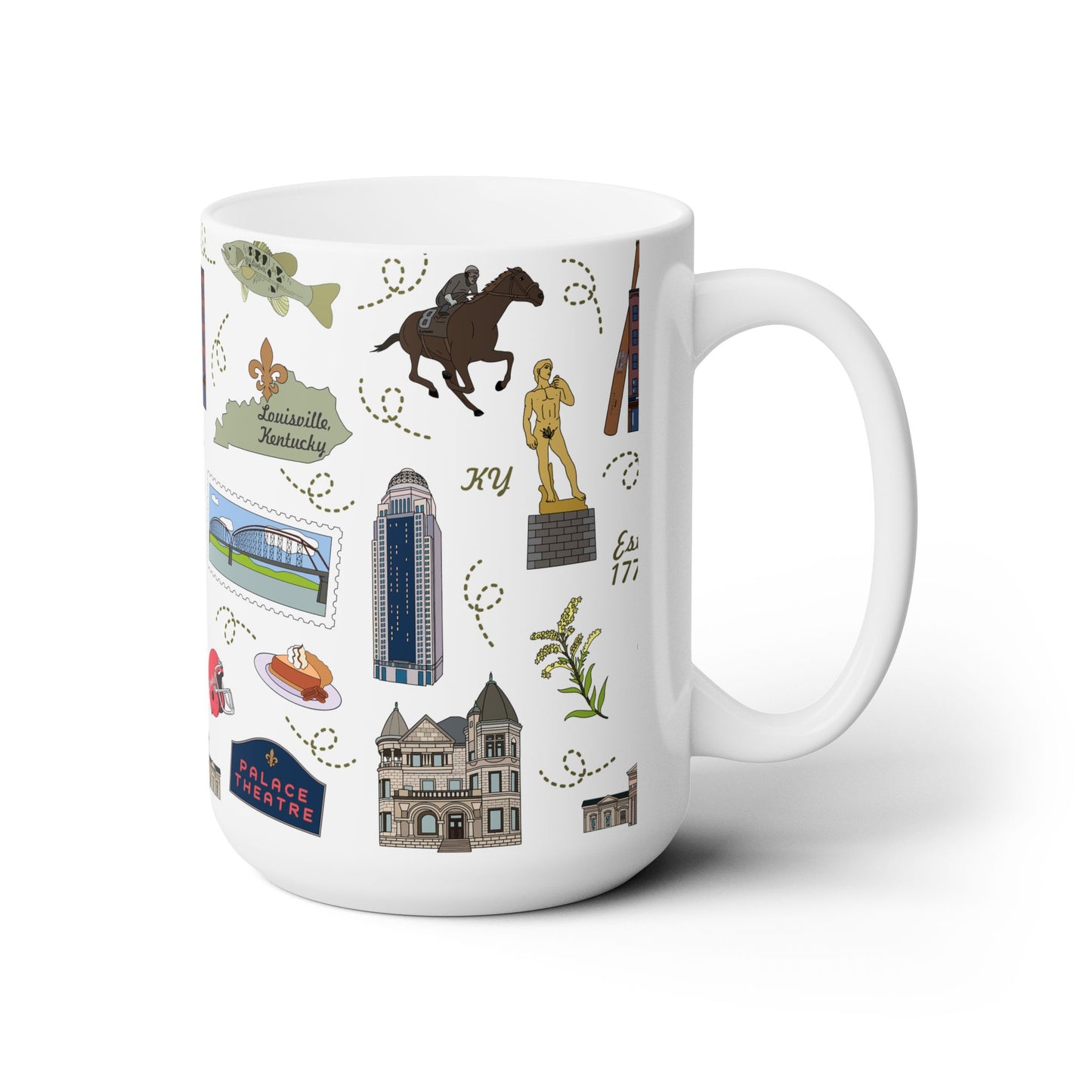Ceramic Mug 15oz with Louisville, Kentucky KY in white