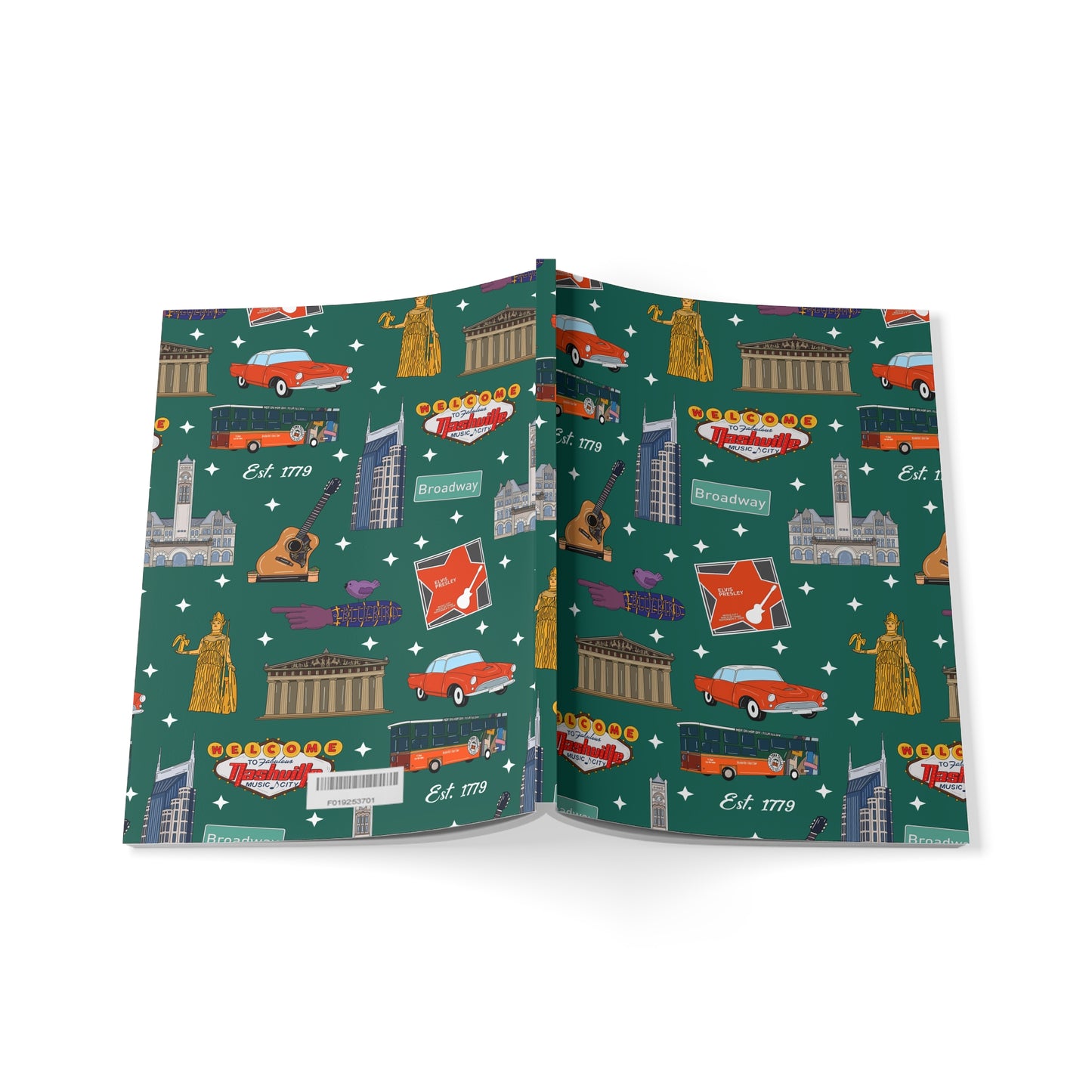 Paperback notebook with Nashville, TN landmarks in green 150 lined pages