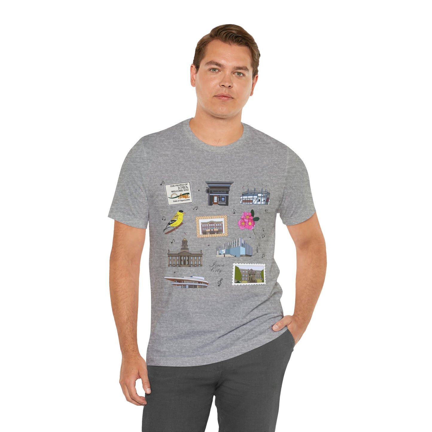 Unisex Jersey Short Sleeve Tee with Iowa City, Iowa IA landmarks print