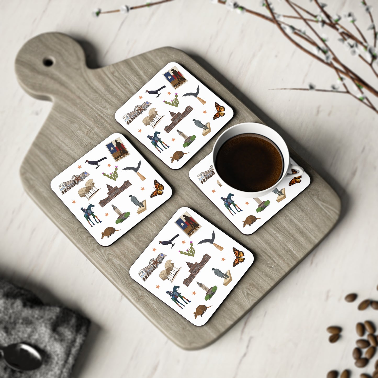 Set of 4 Ceramic Mug Coasters with Austin, Texas TX