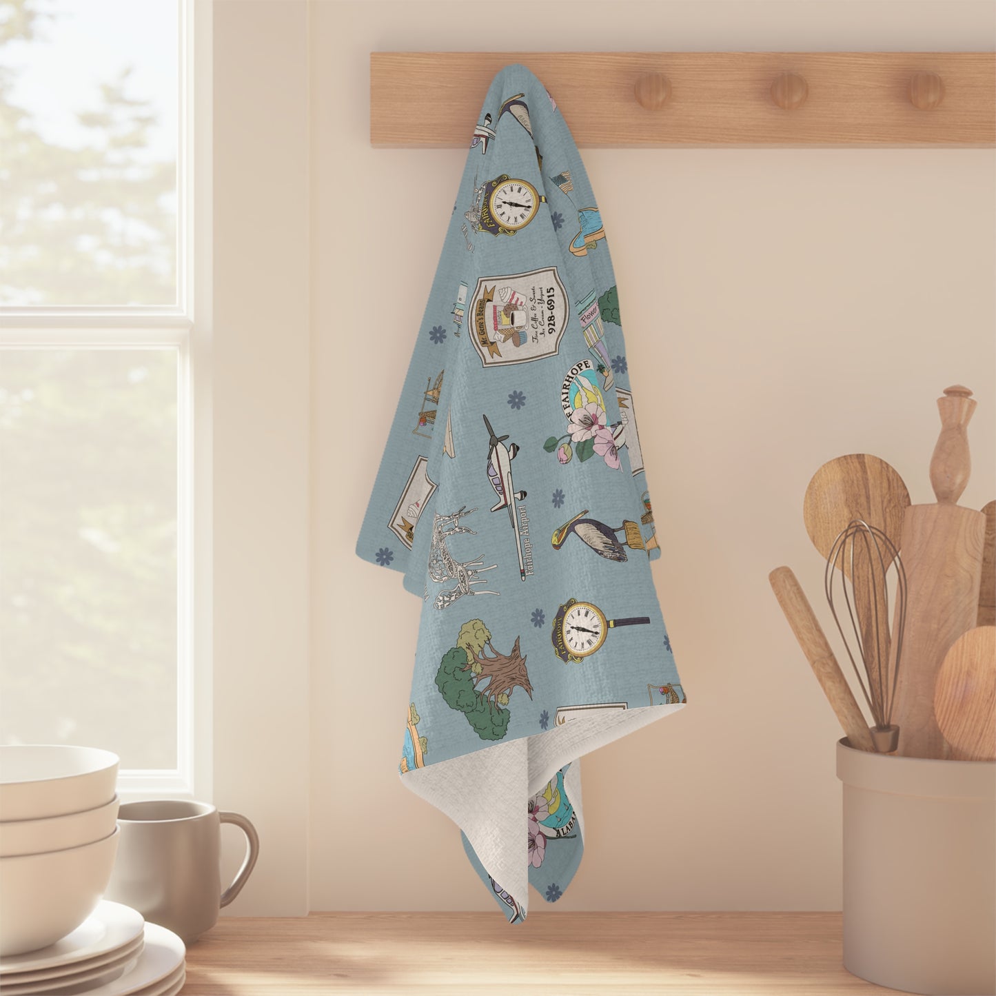 Kitchen Towel with Fairhope, Alabama AL in dusty blue
