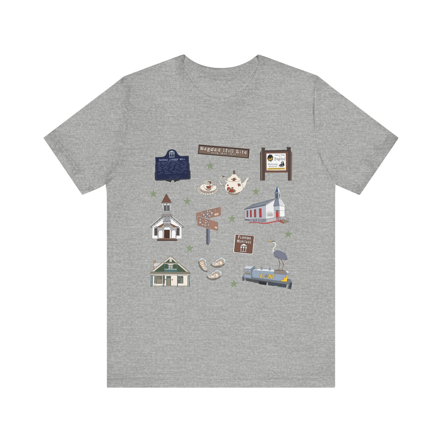 Unisex Jersey Short Sleeve Tee with Bagdad, Florida FL landmarks print
