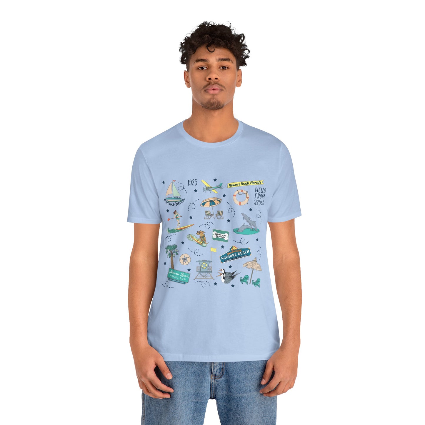 Unisex Jersey Short Sleeve Tee with Navarre Beach Florida FL landmarks print