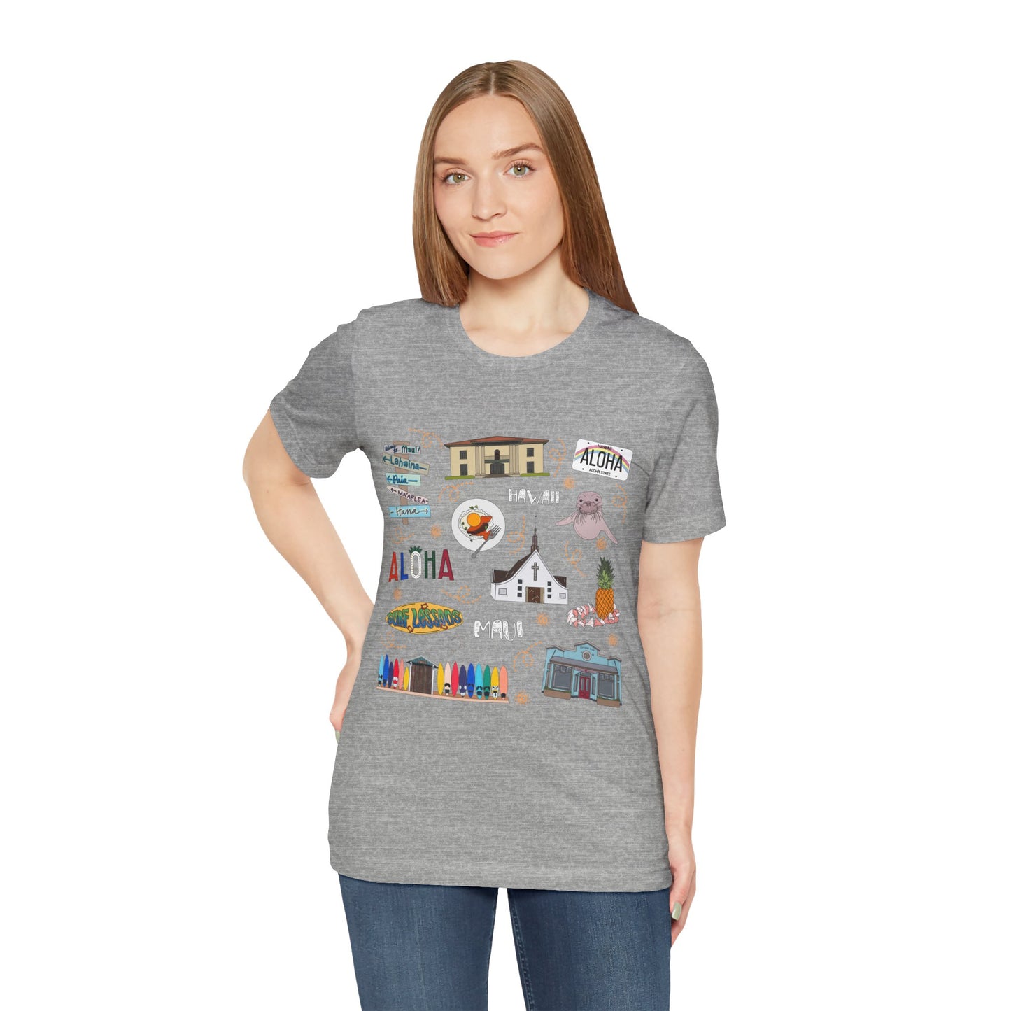 Unisex Jersey Short Sleeve Tee with Maui, Hawaii HI landmarks print