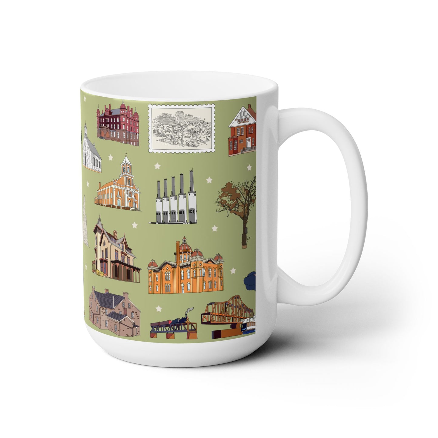 Ceramic Mug 15oz with South St. Paul, Mendota, Hastings, Hampton, Inver Grove Heights near the Minneapolis Minnesota MN in olive