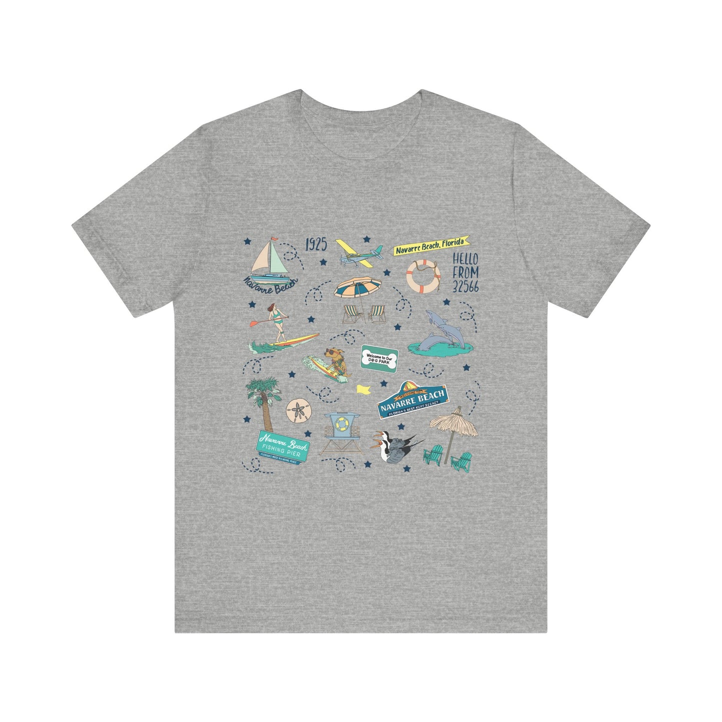 Unisex Jersey Short Sleeve Tee with Navarre Beach Florida FL landmarks print