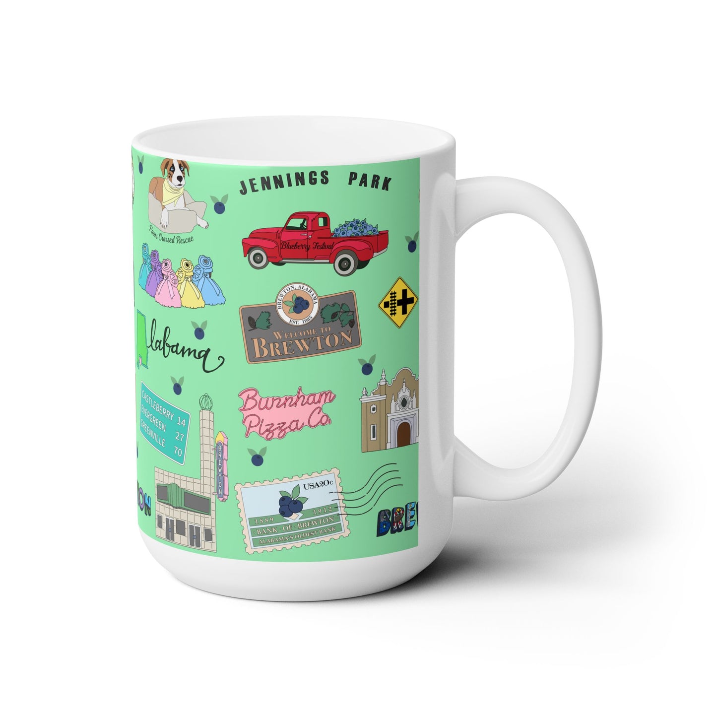 Ceramic Mug 15oz with Brewton, AL in sage