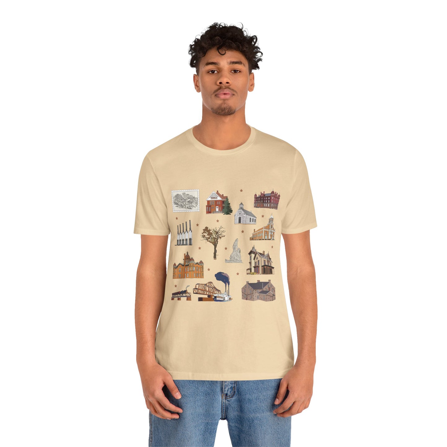 Unisex Jersey Short Sleeve Tee with South St. Paul, Mendota, Hastings, Hampton, Inver Grove Heights near the Minneapolis Minnesota MN landmarks print