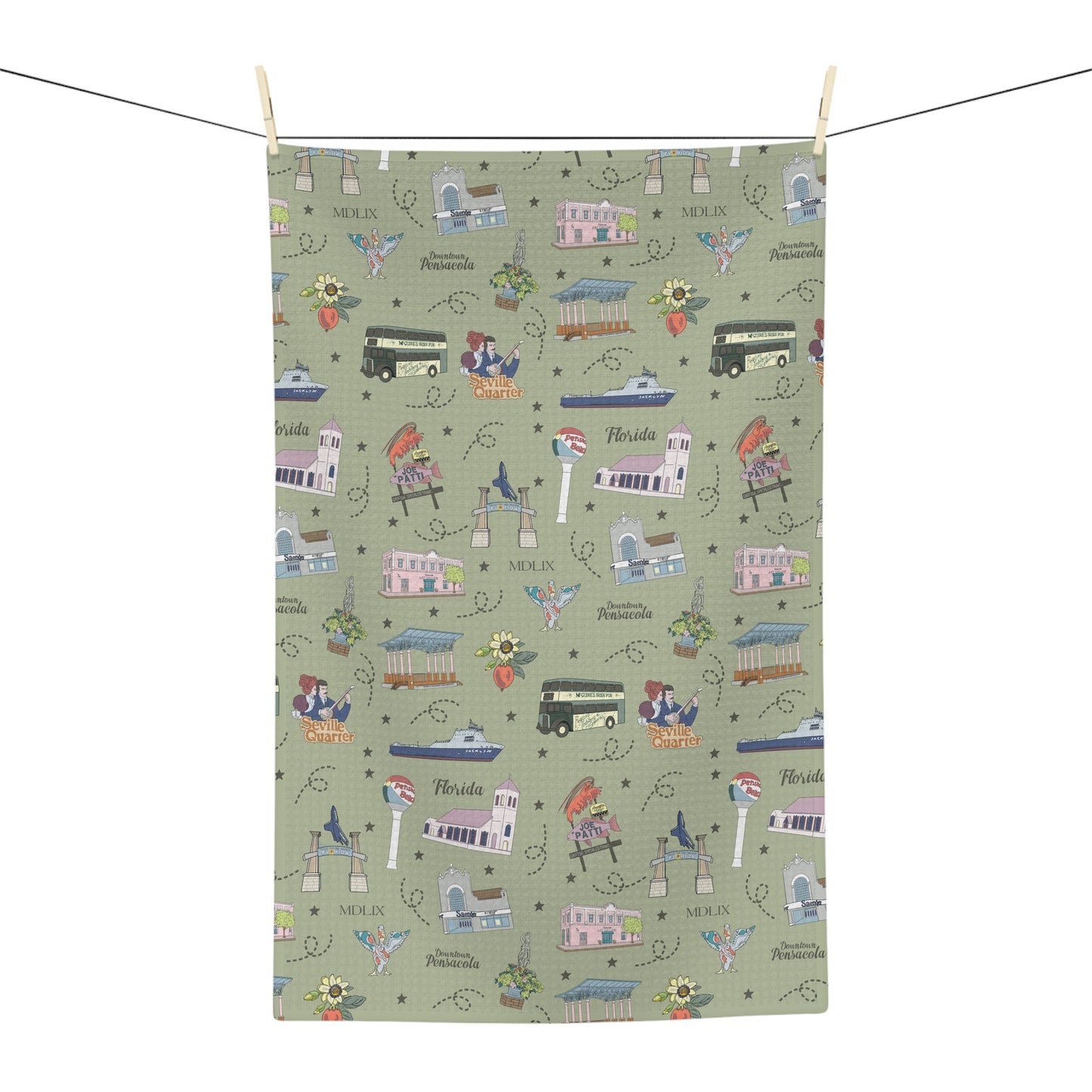 Kitchen Towel with Pensacola, FL in olive