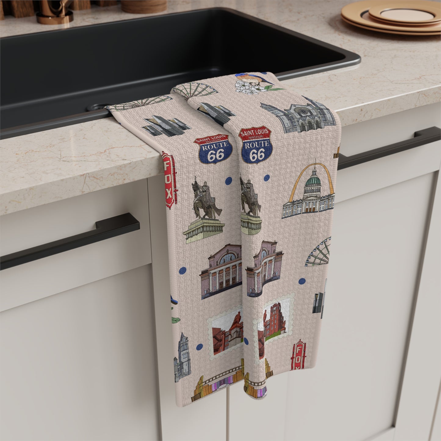 Kitchen Towel with St. Louis, Missouri MO in beige