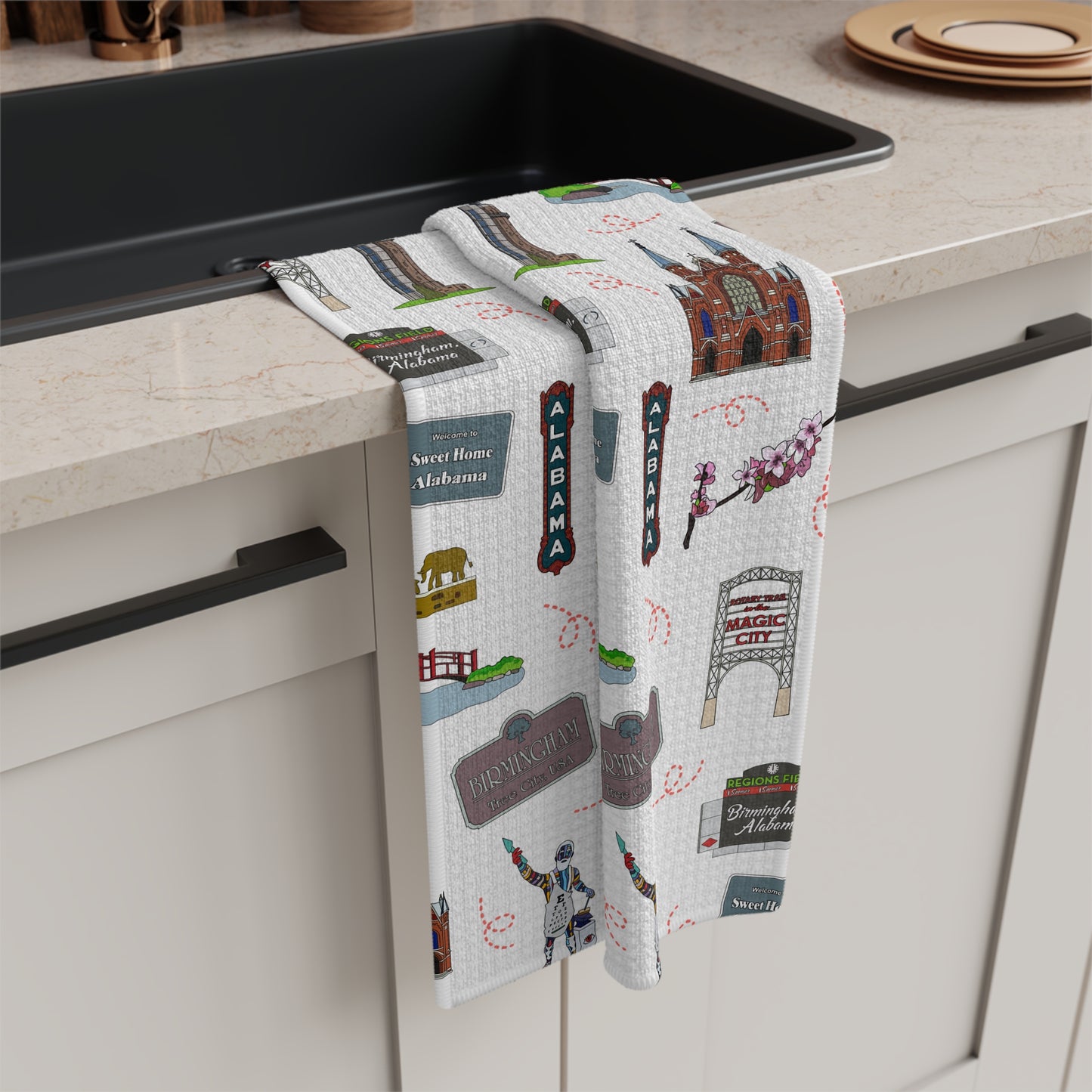 Kitchen Towel with Birmingham, AL in white