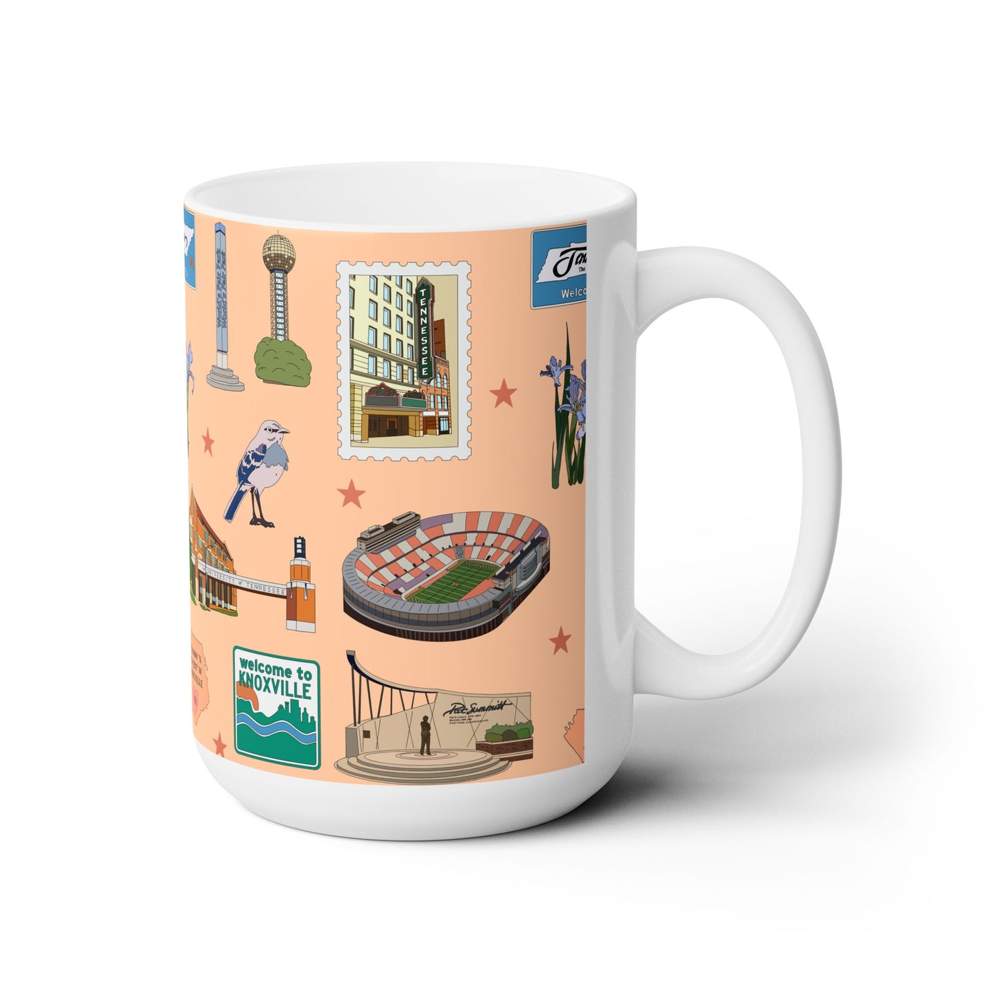 Ceramic Mug 15oz with Knoxville, Tennessee TN in peach
