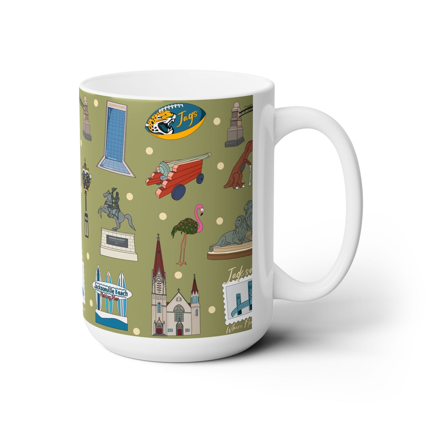 Ceramic Mug 15oz with Jacksonville, FL in olive