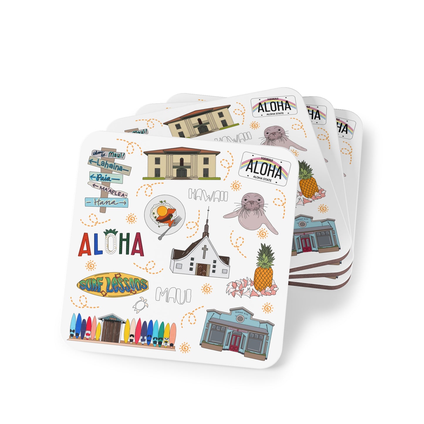 Set of 4 Ceramic Mug Coasters with Maui, Hawaii HI