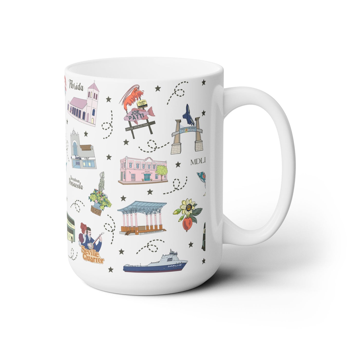 Ceramic Mug 15oz with Pensacola, FL in white