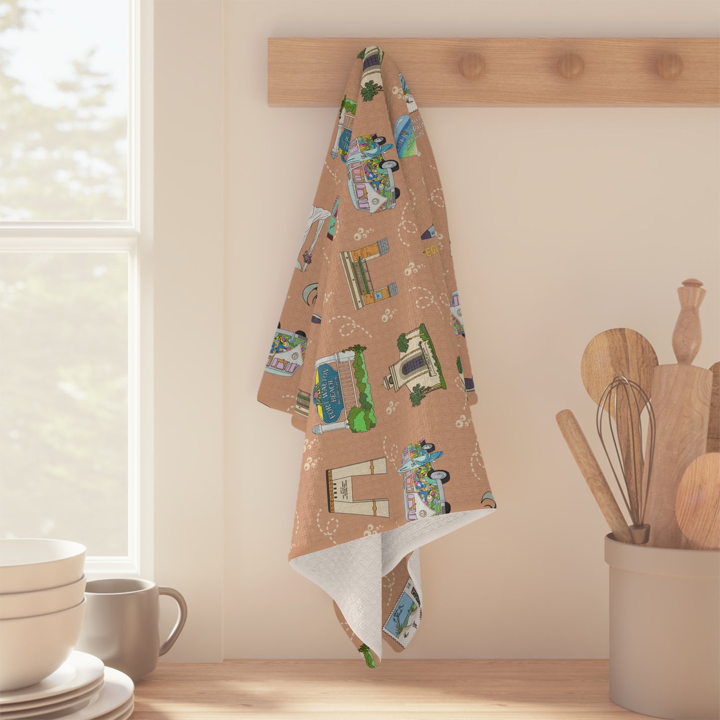 Kitchen Towel with Fort Walton Beach, Florida FL in brown sugar