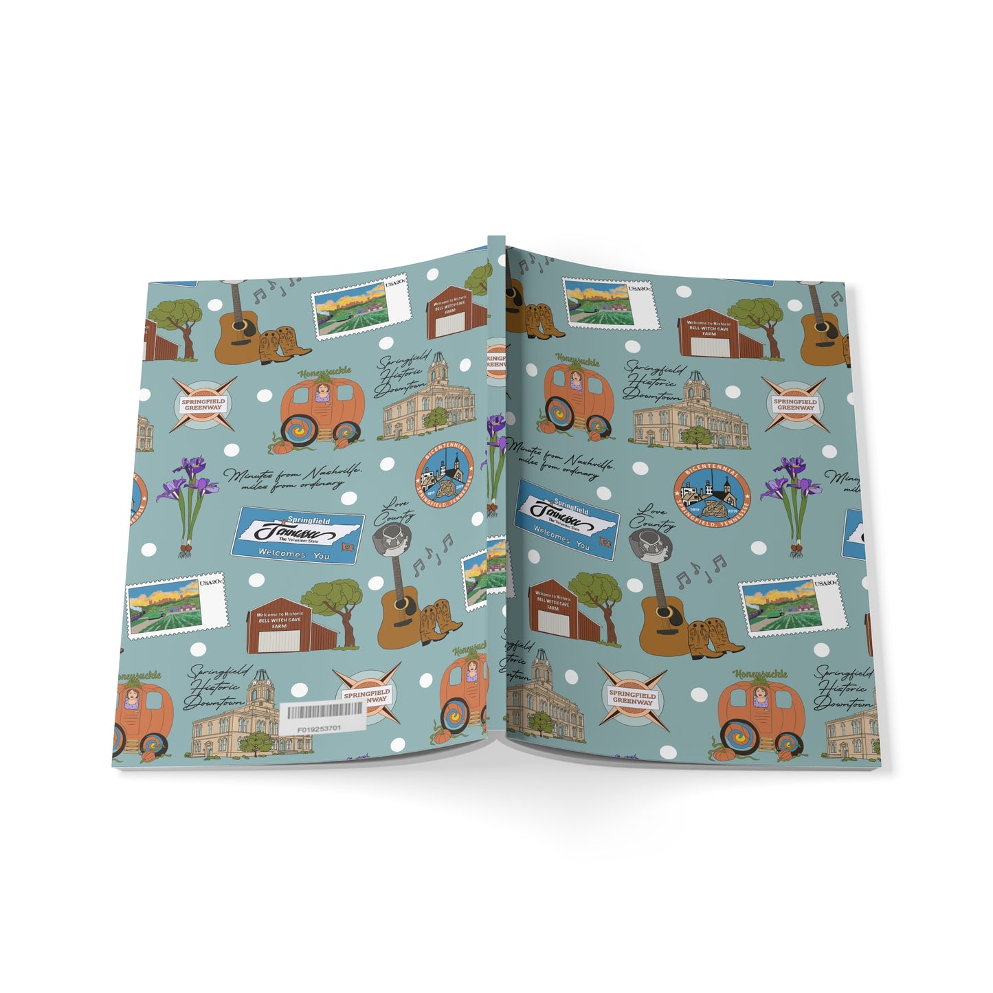 Paperback notebook with Springfield, Tennessee TN in teal 150 lined pages