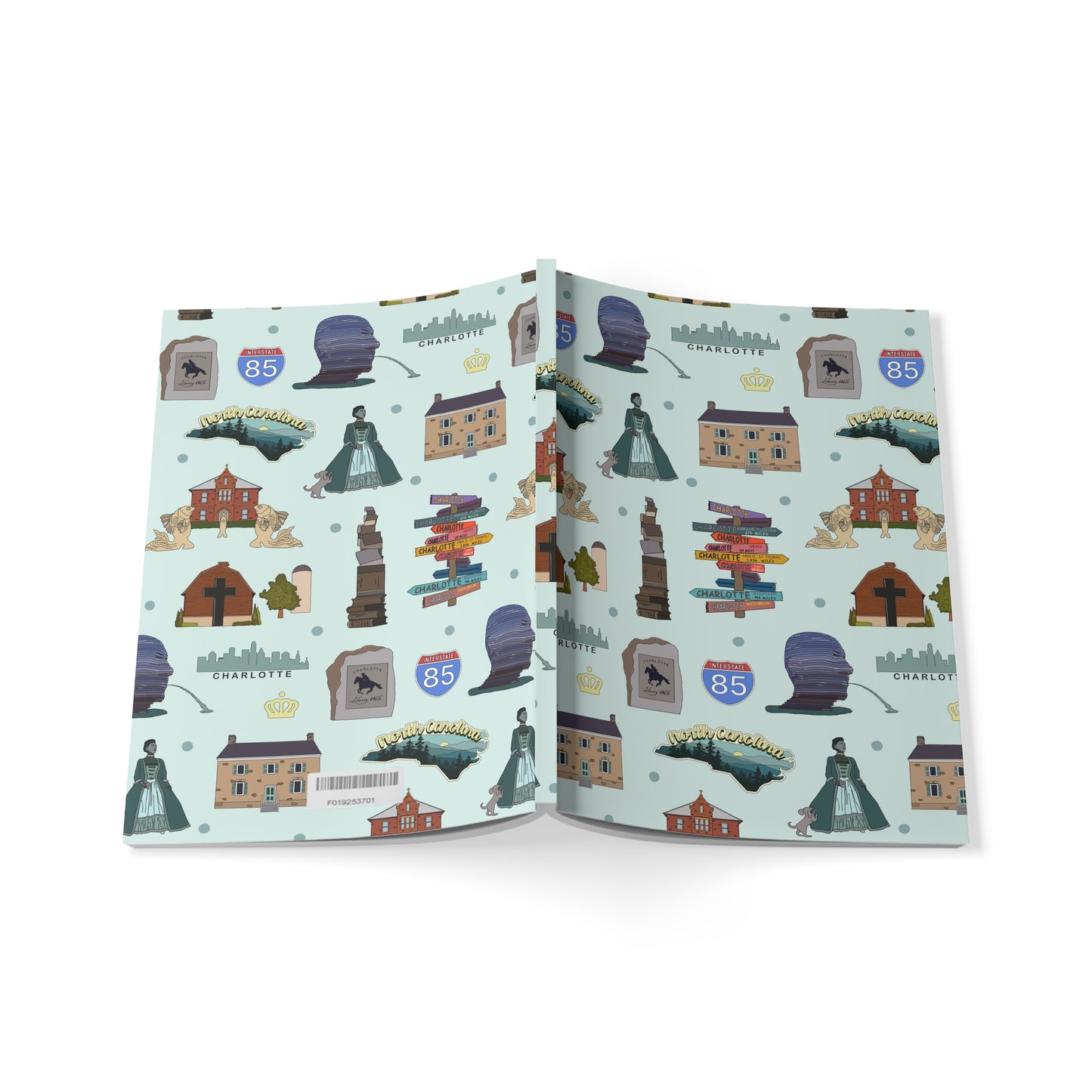 Paperback notebook with Charlotte, North Carolina NC landmarks in patina 150 lined pages