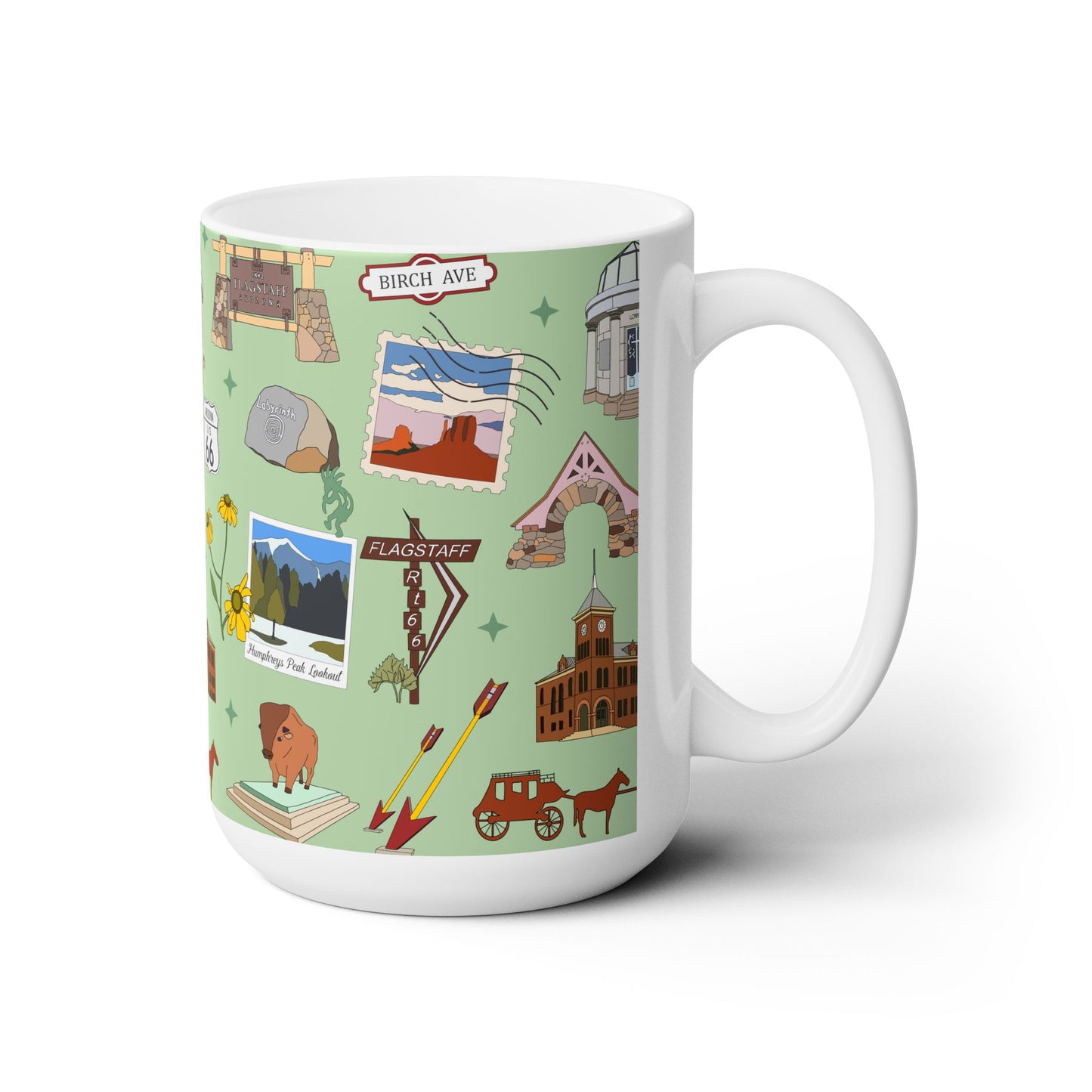 Ceramic Mug 15oz with Flagstaff, AZ in sage