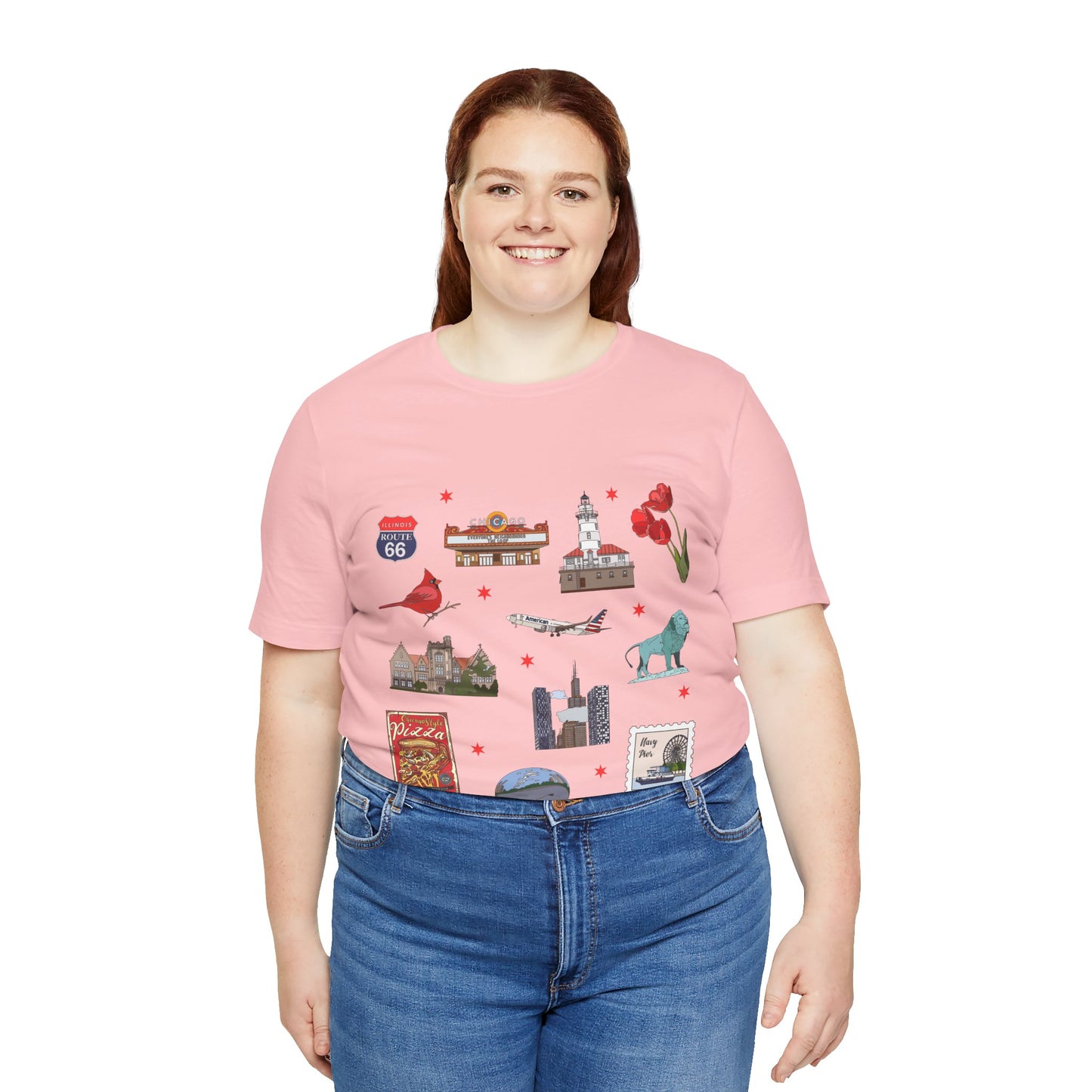 Unisex Jersey Short Sleeve Tee with Chicago, Illinois IL landmarks print